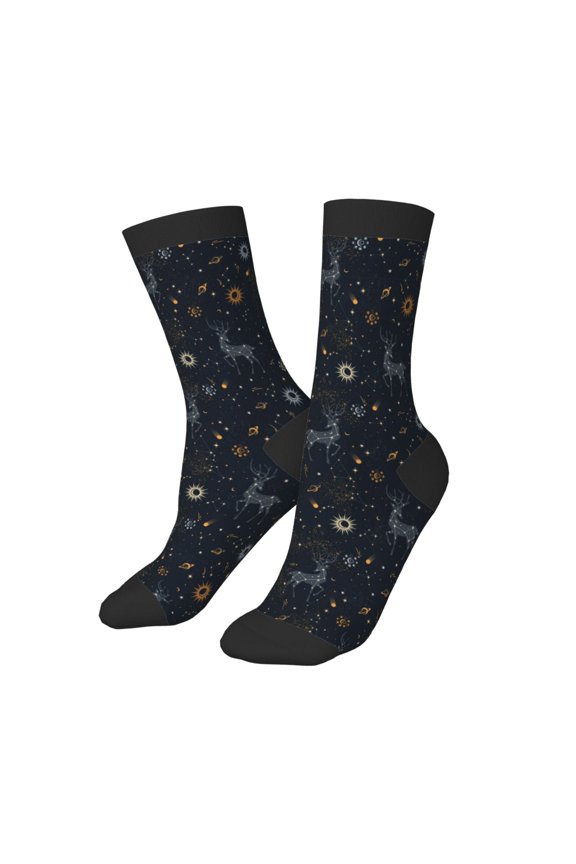 Kids Girls Boys Socks - Milky Way Sun Constellation Deer Comfort Breathable Crew Socks for Boys Girls Kids, Soft Athletic Running Socks for Boys Socks 6-10 Years Old