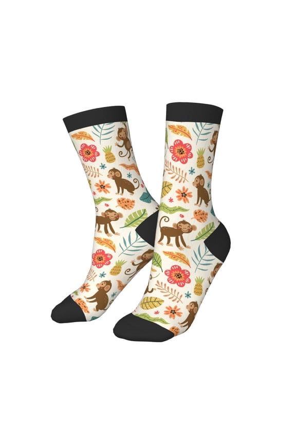 Kids Girls Boys Socks - Monkeys in the Jungle Comfort Breathable Crew Socks for Boys Girls Kids, Soft Athletic Running Socks for Boys Socks 6-10 Years Old