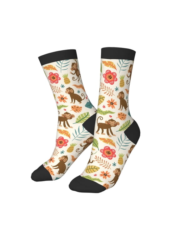 Kids Girls Boys Socks - Monkeys in the Jungle Comfort Breathable Crew Socks for Boys Girls Kids, Soft Athletic Running Socks for Boys Socks 6-10 Years Old