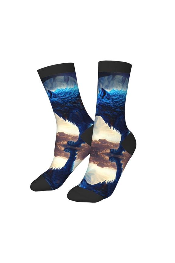 Kids Girls Boys Socks - Moonlit Blue Wolf Comfort Breathable Crew Socks for Boys Girls Kids, Soft Athletic Running Socks for Boys Socks 6-10 Years Old
