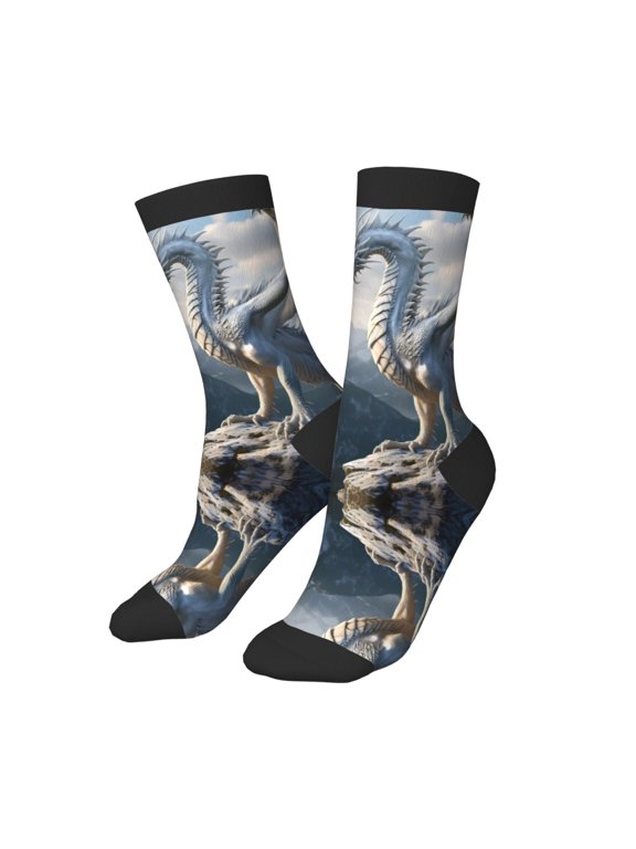 Kids Girls Boys Socks - Mountain White Dragon Comfort Breathable Crew Socks for Boys Girls Kids, Soft Athletic Running Socks for Boys Socks 6-10 Years Old
