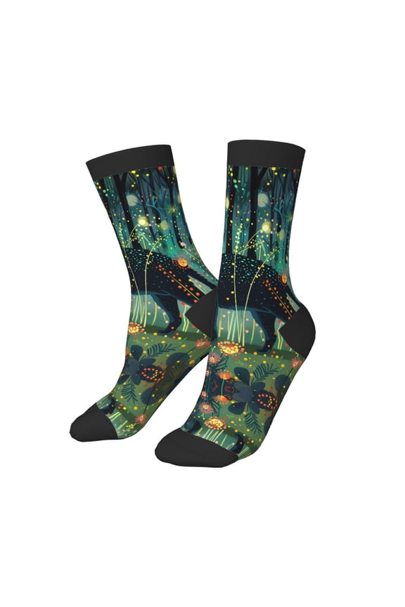 Kids Girls Boys Socks - Mystical Black Cat Fireflies Comfort Breathable Crew Socks for Boys Girls Kids, Soft Athletic Running Socks for Boys Socks 6-10 Years Old