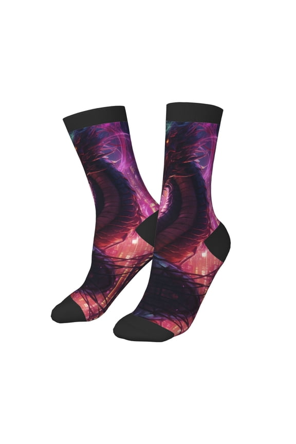 Kids Girls Boys Socks - Neon Futuristic Dragon Comfort Breathable Crew Socks for Boys Girls Kids, Soft Athletic Running Socks for Boys Socks 6-10 Years Old