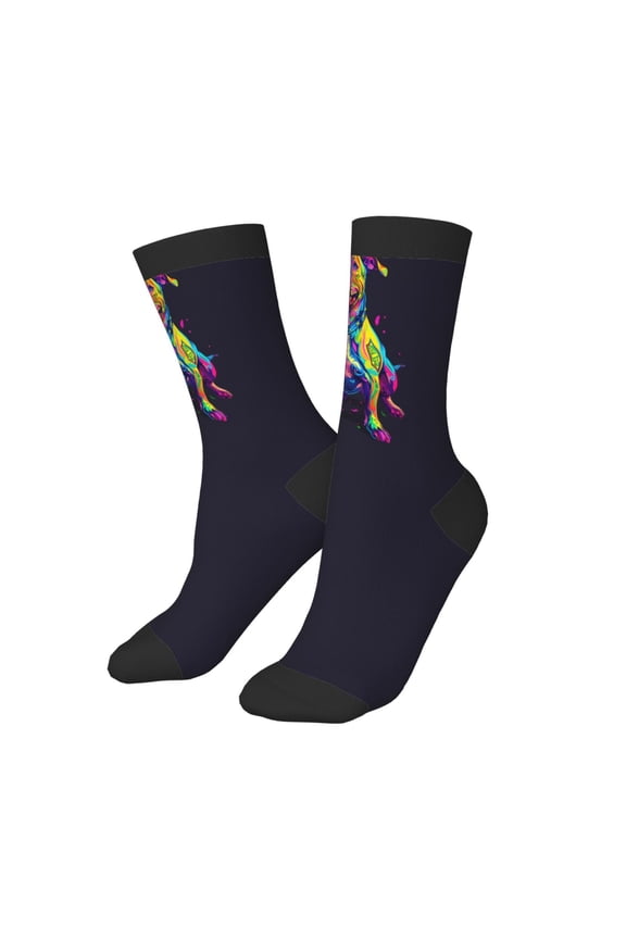 Kids Girls Boys Socks - Neon Pop Art Pitbull Comfort Breathable Crew Socks for Boys Girls Kids, Soft Athletic Running Socks for Boys Socks 6-10 Years Old