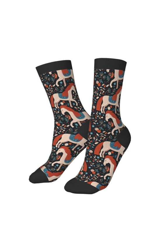 Kids Girls Boys Socks - Nordic Art Cartoon Cute Horse Comfort Breathable Crew Socks for Boys Girls Kids, Soft Athletic Running Socks for Boys Socks 6-10 Years Old