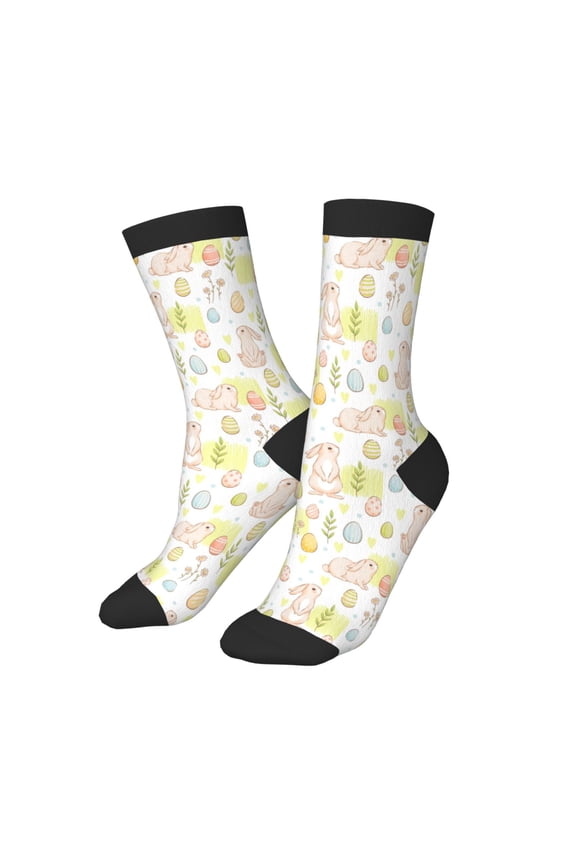 Kids Girls Boys Socks - Painted Cute Rabbit Flower Eggs Comfort Breathable Crew Socks for Boys Girls Kids, Soft Athletic Running Socks for Boys Socks 6-10 Years Old