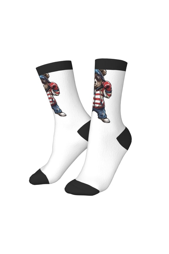 Kids Girls Boys Socks - Patriotic Boxing Bear Art Comfort Breathable Crew Socks for Boys Girls Kids, Soft Athletic Running Socks for Boys Socks 6-10 Years Old