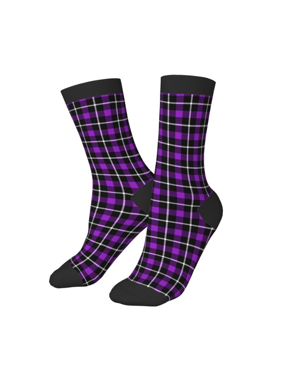 Kids Girls Boys Socks - Purple tartan Buffalo Plaid Comfort Breathable Crew Socks for Boys Girls Kids, Soft Athletic Running Socks for Boys Socks 6-10 Years Old