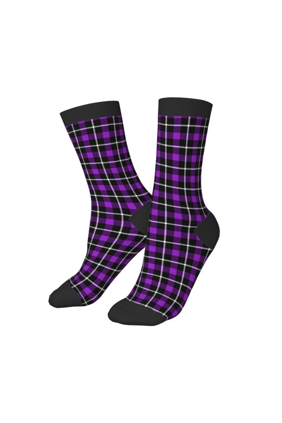 Kids Girls Boys Socks - Purple tartan Buffalo Plaid Comfort Breathable Crew Socks for Boys Girls Kids, Soft Athletic Running Socks for Boys Socks 6-10 Years Old