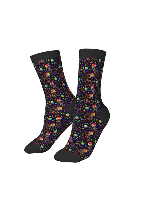 Kids Girls Boys Socks - Rainbow Jellyfishes Comfort Breathable Crew Socks for Boys Girls Kids, Soft Athletic Running Socks for Boys Socks 6-10 Years Old