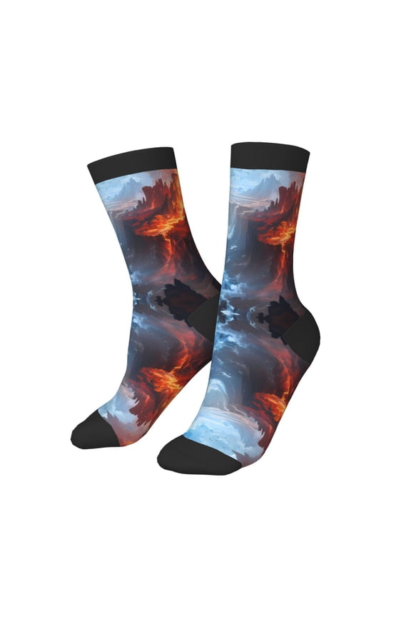Kids Girls Boys Socks - Red and Blue Fire Mountains Comfort Breathable Crew Socks for Boys Girls Kids, Soft Athletic Running Socks for Boys Socks 6-10 Years Old