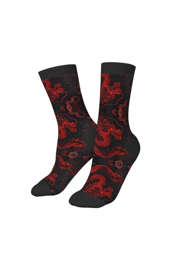 Kids Girls Boys Socks - Red Dragon On Black Comfort Breathable Crew Socks for Boys Girls Kids, Soft Athletic Running Socks for Boys Socks 6-10 Years Old