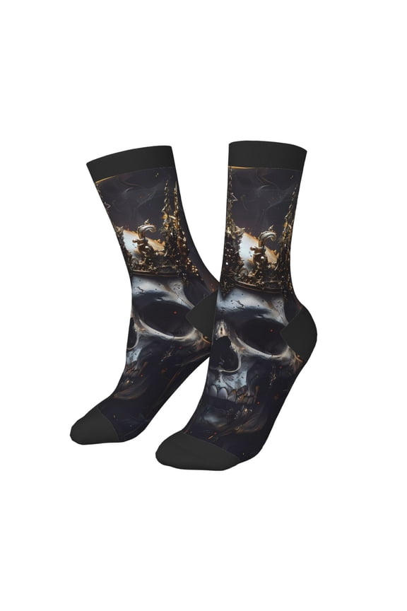 Kids Girls Boys Socks - Royal Skull With Golden Crown Comfort Breathable Crew Socks for Boys Girls Kids, Soft Athletic Running Socks for Boys Socks 6-10 Years Old