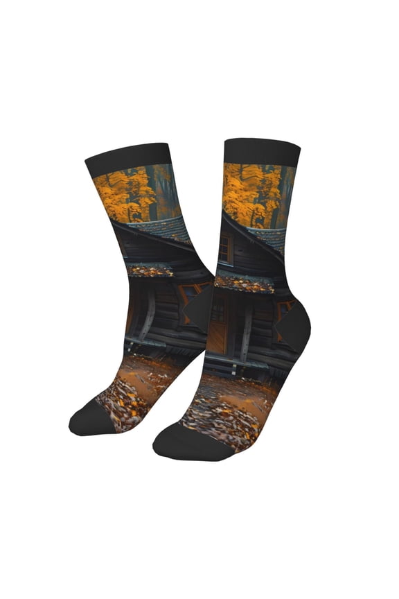 Kids Girls Boys Socks - Rustic Cabin Autumn Forest Comfort Breathable Crew Socks for Boys Girls Kids, Soft Athletic Running Socks for Boys Socks 6-10 Years Old