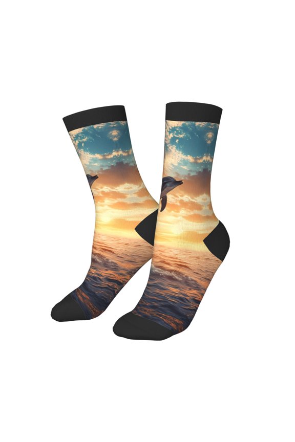 Kids Girls Boys Socks - Sailing Dancing Dolphin Comfort Breathable Crew Socks for Boys Girls Kids, Soft Athletic Running Socks for Boys Socks 6-10 Years Old
