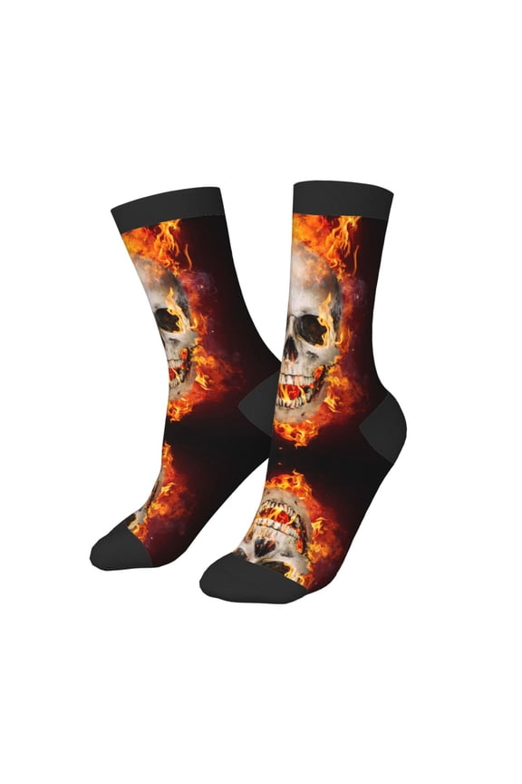 Kids Girls Boys Socks - Satanic Skull Flames Darkness Comfort Breathable Crew Socks for Boys Girls Kids, Soft Athletic Running Socks for Boys Socks 6-10 Years Old