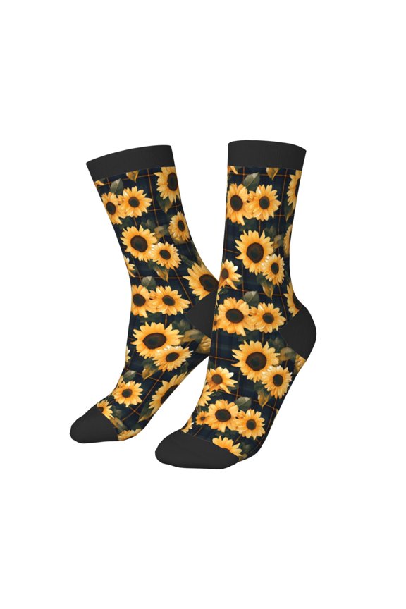 Kids Girls Boys Socks - Scottish Blue Plaid Sunflower Comfort Breathable Crew Socks for Boys Girls Kids, Soft Athletic Running Socks for Boys Socks 6-10 Years Old