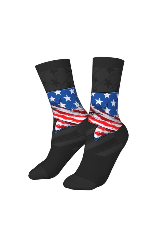 Kids Girls Boys Socks - Shark With USA Flag Comfort Breathable Crew Socks for Boys Girls Kids, Soft Athletic Running Socks for Boys Socks 6-10 Years Old