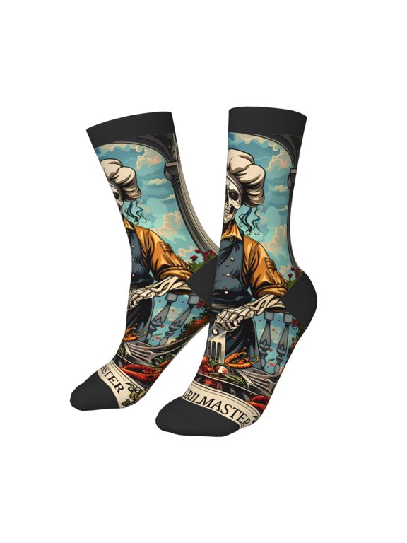 Kids Girls Boys Socks - Skeleton Chef BBQ Scene Comfort Breathable Crew Socks for Boys Girls Kids, Soft Athletic Running Socks for Boys Socks 6-10 Years Old