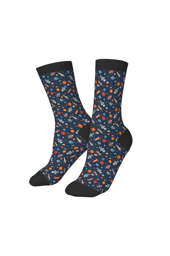 Kids Girls Boys Socks - Spaceships And Stars In Outer Space Comfort Breathable Crew Socks for Boys Girls Kids, Soft Athletic Running Socks for Boys Socks 6-10 Years Old