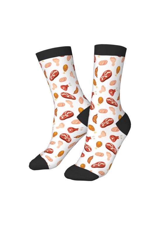 Kids Girls Boys Socks - Steak Hot Dog Chicken Leg Print Comfort Breathable Crew Socks for Boys Girls Kids, Soft Athletic Running Socks for Boys Socks 6-10 Years Old