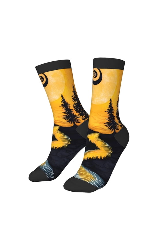 Kids Girls Boys Socks - Sunset River Pine Trees Comfort Breathable Crew Socks for Boys Girls Kids, Soft Athletic Running Socks for Boys Socks 6-10 Years Old