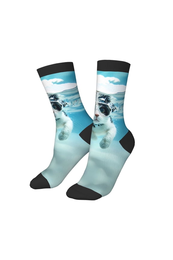 Kids Girls Boys Socks - Swimming Cat Goggles Comfort Breathable Crew Socks for Boys Girls Kids, Soft Athletic Running Socks for Boys Socks 6-10 Years Old