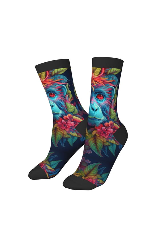 Kids Girls Boys Socks - Tribal Style Flower Blue Monkey Comfort Breathable Crew Socks for Boys Girls Kids, Soft Athletic Running Socks for Boys Socks 6-10 Years Old