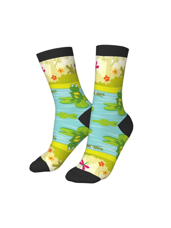Kids Girls Boys Socks - Two Frogs Are Sitting On Water Lilies Comfort Breathable Crew Socks for Boys Girls Kids, Soft Athletic Running Socks for Boys Socks 6-10 Years Old