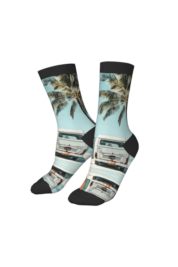 Kids Girls Boys Socks - Vintage Surf Van Beach Comfort Breathable Crew Socks for Boys Girls Kids, Soft Athletic Running Socks for Boys Socks 6-10 Years Old