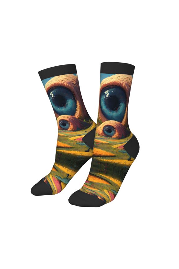 Kids Girls Boys Socks - Vivid Eyeball Hillscape Comfort Breathable Crew Socks for Boys Girls Kids, Soft Athletic Running Socks for Boys Socks 6-10 Years Old