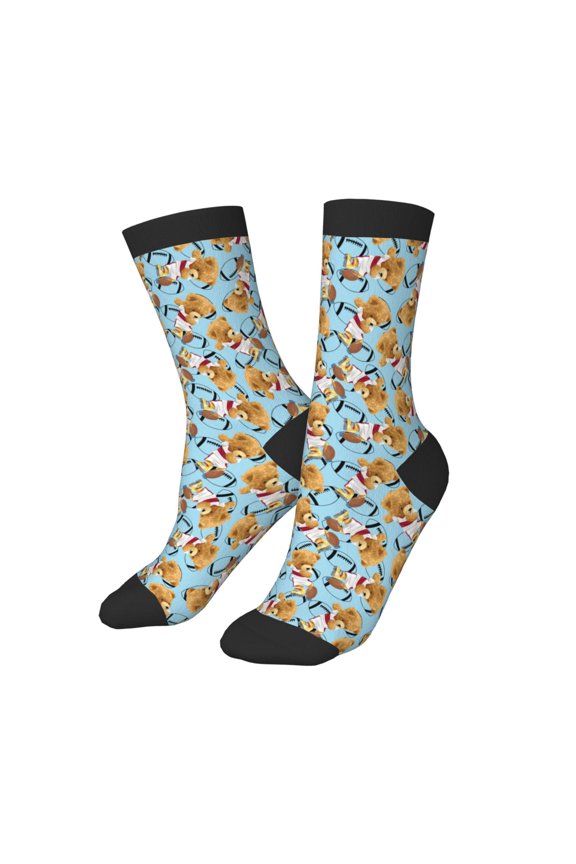 Kids Girls Boys Socks - bear playing american football cute Comfort Breathable Crew Socks for Boys Girls Kids, Soft Athletic Running Socks for Boys Socks 6-10 Years Old