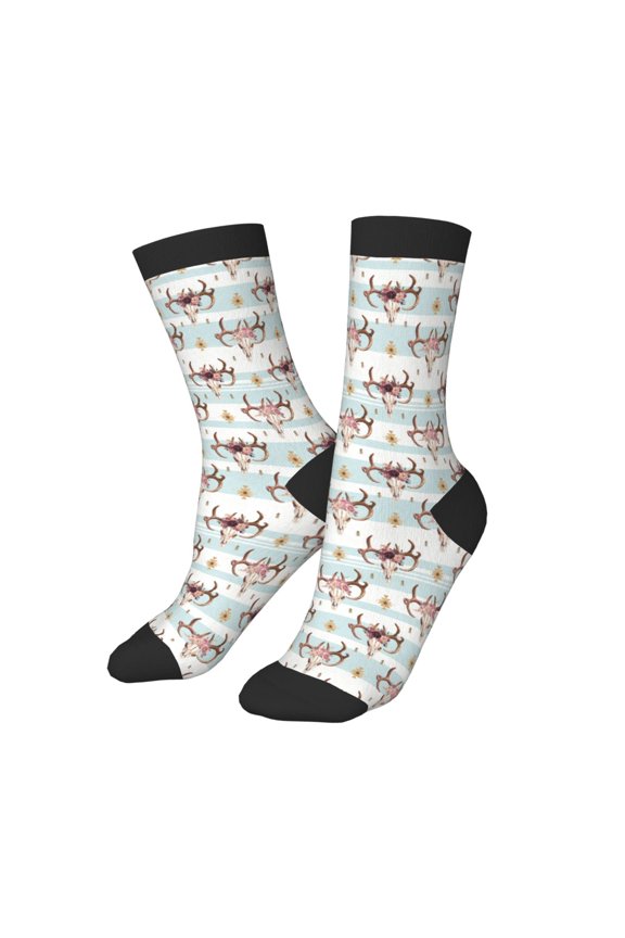 Kids Girls Boys Socks - boho floral deer skull Indian Comfort Breathable Crew Socks for Boys Girls Kids, Soft Athletic Running Socks for Boys Socks 6-10 Years Old