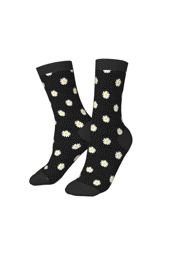 Kids Girls Boys Socks - daisy polka dot dotted black Comfort Breathable Crew Socks for Boys Girls Kids, Soft Athletic Running Socks for Boys Socks 6-10 Years Old
