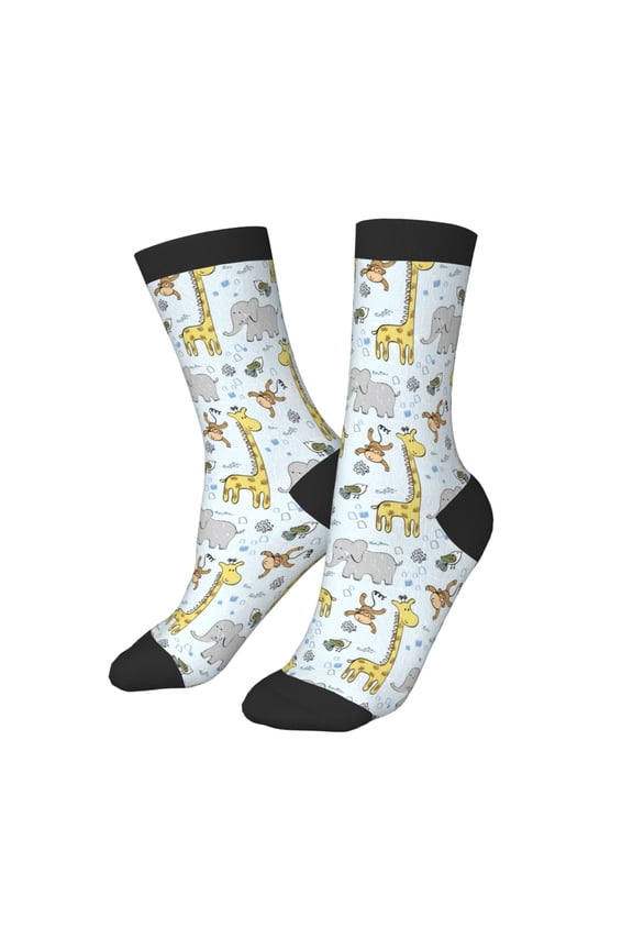 Kids Girls Boys Socks - giraffe monkey_A Comfort Breathable Crew Socks for Boys Girls Kids, Soft Athletic Running Socks for Boys Socks 6-10 Years Old