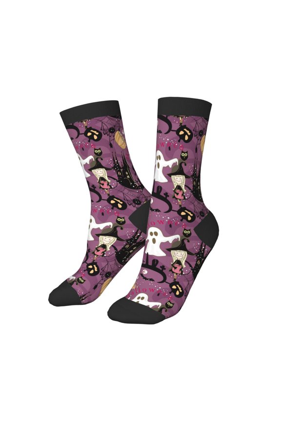 Kids Girls Boys Socks - halloween witch cartoon Comfort Breathable Crew Socks for Boys Girls Kids, Soft Athletic Running Socks for Boys Socks 6-10 Years Old