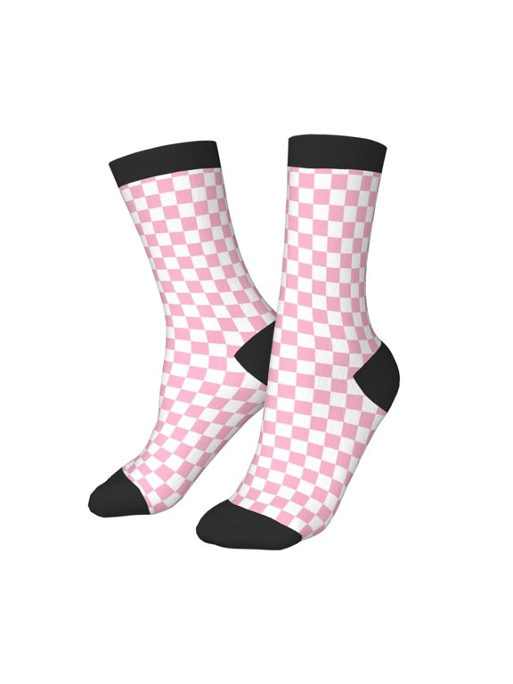 Kids Girls Boys Socks - pink pastel checkered Comfort Breathable Crew Socks for Boys Girls Kids, Soft Athletic Running Socks for Boys Socks 6-10 Years Old