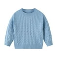 thumbnail image 1 of Kids Girls and Boys Solid Color Knitted Sweater Long Sleeve Pullover Warm Jumper for Fall Winter Casual Wear Cozy Top for Kids Girls and Boys 3-8 Years Blue 5-6Years, 1 of 7
