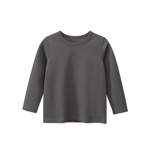 Kids Girls and Boys Solid Color Long Sleeve Casual T-Shirt for Kids Girls and Boys, Soft Cotton Blouse, Comfortable Everyday Wear, Spring Autumn Essentials, Age 2-10 Dark Gray 4-5Years