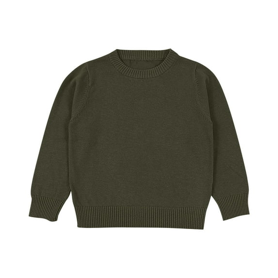 Kids Girls and Boys Solid Color Long Sleeve Cotton Knit Sweater for Ages 1-8, Comfortable Casual Wear for Parties, Everyday Use, Autumn and Winter Fashion Army Green 3-4Years