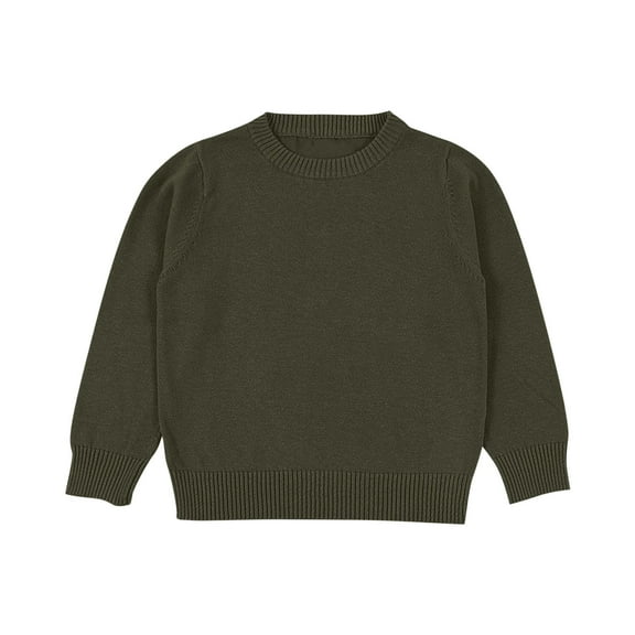 Kids Girls and Boys Solid Color Long Sleeve Cotton Knit Sweater for Ages 1-8, Comfortable Casual Wear for Parties, Everyday Use, Autumn and Winter Fashion Army Green 3-4Years