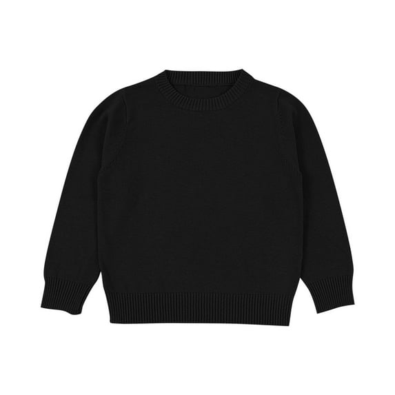 Kids Girls and Boys Solid Color Long Sleeve Cotton Knit Sweater for Ages 1-8, Comfortable Casual Wear for Parties, Everyday Use, Autumn and Winter Fashion Black 5-6Years