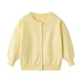 thumbnail image 1 of Kids Girls and Boys Solid Color Long Sleeve Sweater with Cute Heart Embroidery and Pearl Buttons, Warm Knit Top for Casual Wear, Photoshoots, and Special Occasions Yellow 3-4 Years, 1 of 9