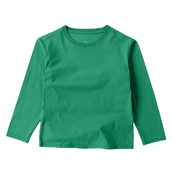 Kids Girls and Boys Solid Color Long Sleeve T-Shirt Comfortable Cotton Top for Ages 2-16 Casual Wear for Spring and Autumn Lightweight Fashion Blouse Green 3-4 Years