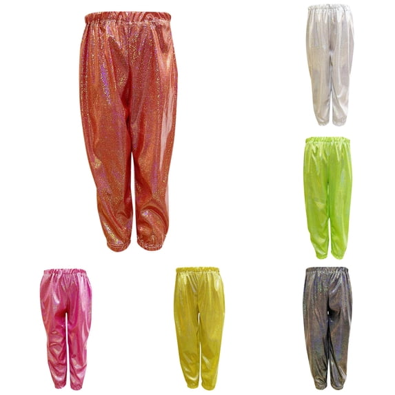 Kids Girls Boys Sparkly Metallic Harem Dance Pants Loose Fit for Modern Hop Street Dancewear Leggings Pack 3-4 Years