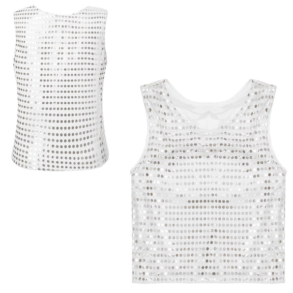 Kids Girls Boys Sparkly Metallic Shiny Sleeveless Tops Blouse Modern Jazz Hop Dance Party Stage Performance 6-7 Years