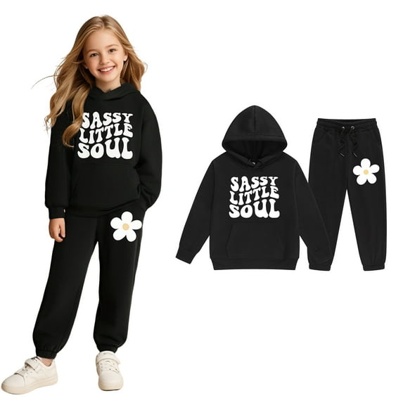 Kids Girls Boys Sweatsuit Set,2 Piece Long Sleeve Black Tracksuit Hoodie Sweatpants Winter Clothes Kids Boys Clothes 8-9 Years