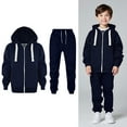 thumbnail image 1 of Kids Girls Boys Sweatsuit Set,2 Piece Long Sleeve Full ZipDark Blue Hoodie Sweatshirt and Jogger Sweatpants Fall Winter Clothes Kids 5-6 Years Boys Clothes, 1 of 6