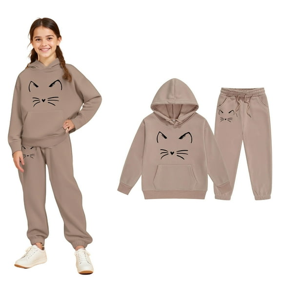 Kids Girls Boys Sweatsuit Set,2 Piece Long Sleeve Khaki Tracksuit Pullover Hoodie Leggings Pants Warm Fall Winter Clothes Boys Jogger Set 3-4 Years