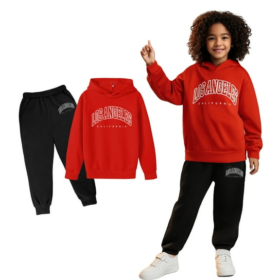 Kids Boys Girls Active Sweatsuit 2PC Long Sleeve Letter Graphic Hoodie Sweatshirt Sweatpants Set Fall Winter Clothes Girls Clothing Size 5-6 Years
